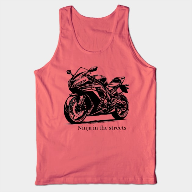 Ninja In The Streets Motorbike Black Work Minimalist Ink Tank Top by BlackWork